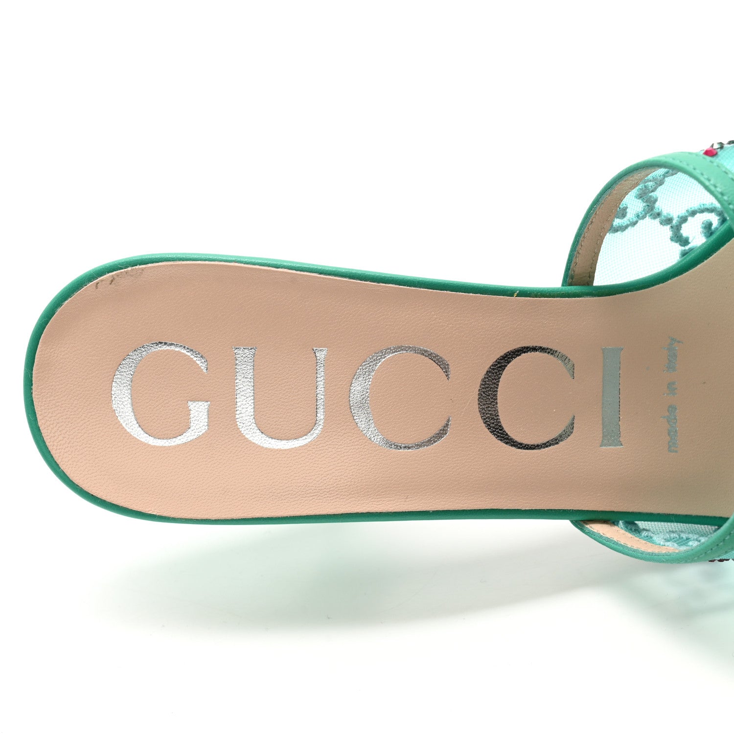 Gucci Tela Retino Nappa Crystal GG Monogram Square G 95mm Slide Sandals 37 Turquoise 6 of 8