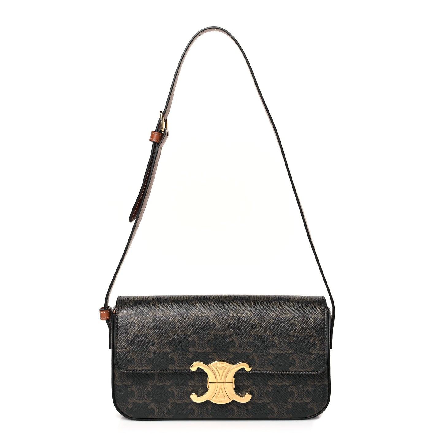 Canvas Calfskin Triomphe Shoulder Bag Tan