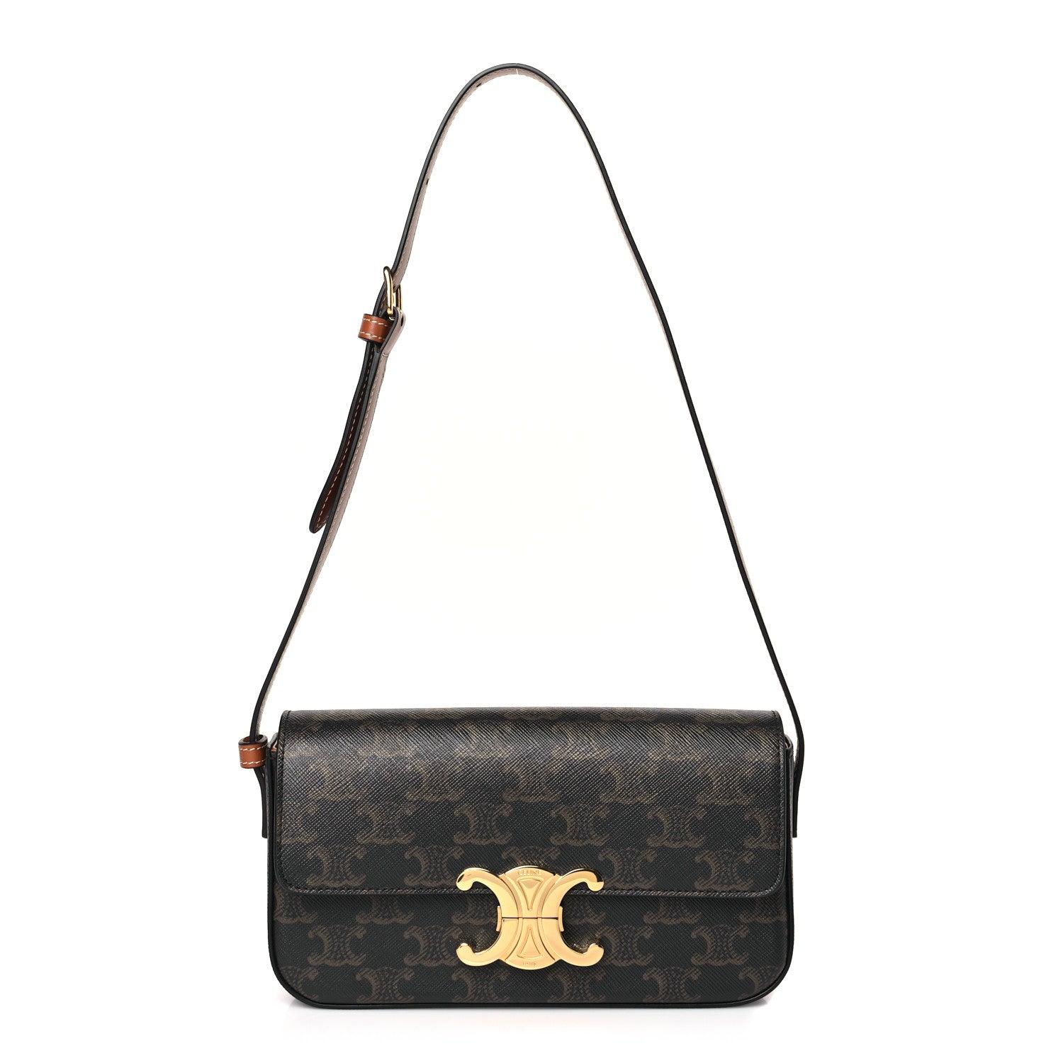 Celine Canvas Calfskin Triomphe Shoulder Bag Tan 1 of 9