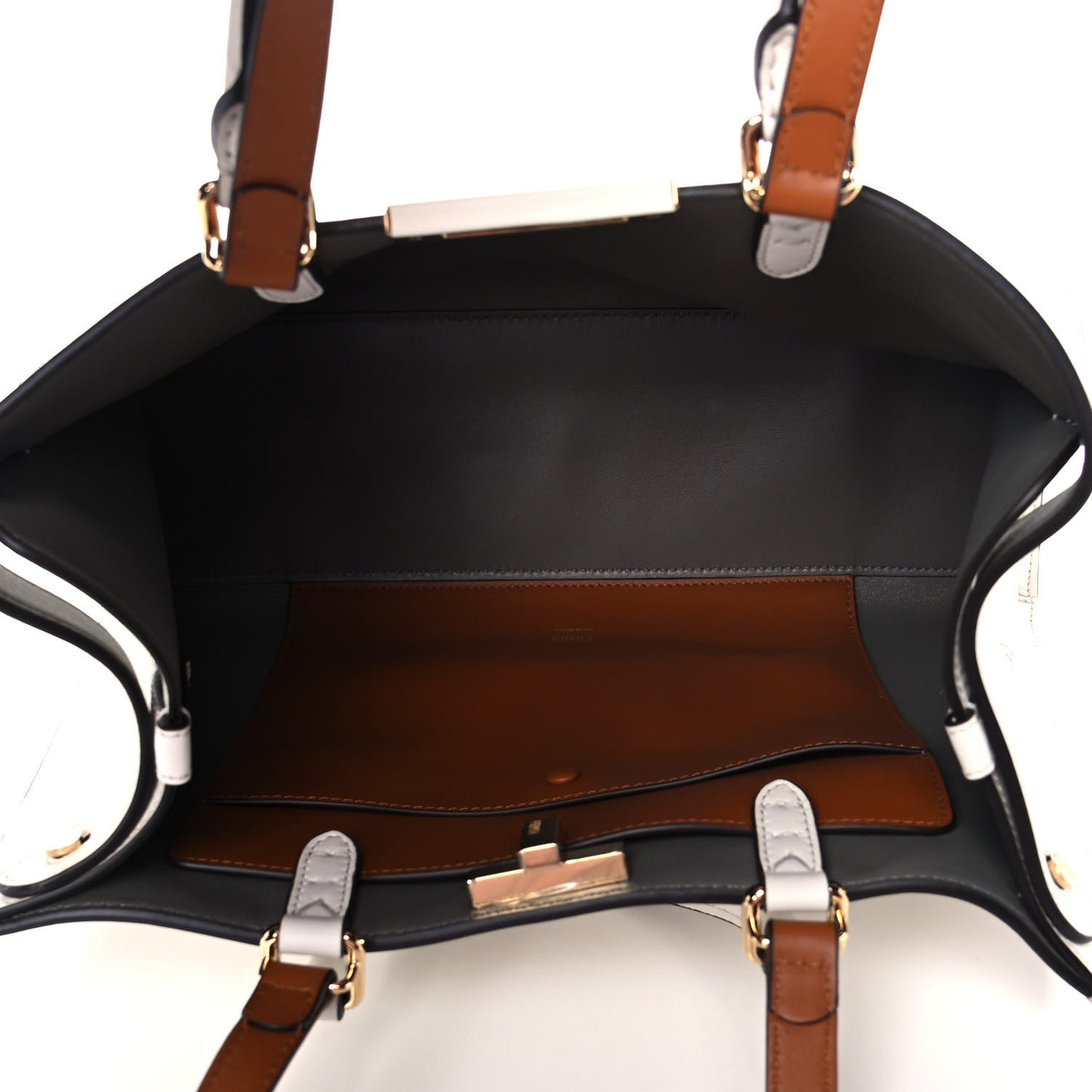 Vitello Seta Century Small Peekaboo X-Tote White Brandy