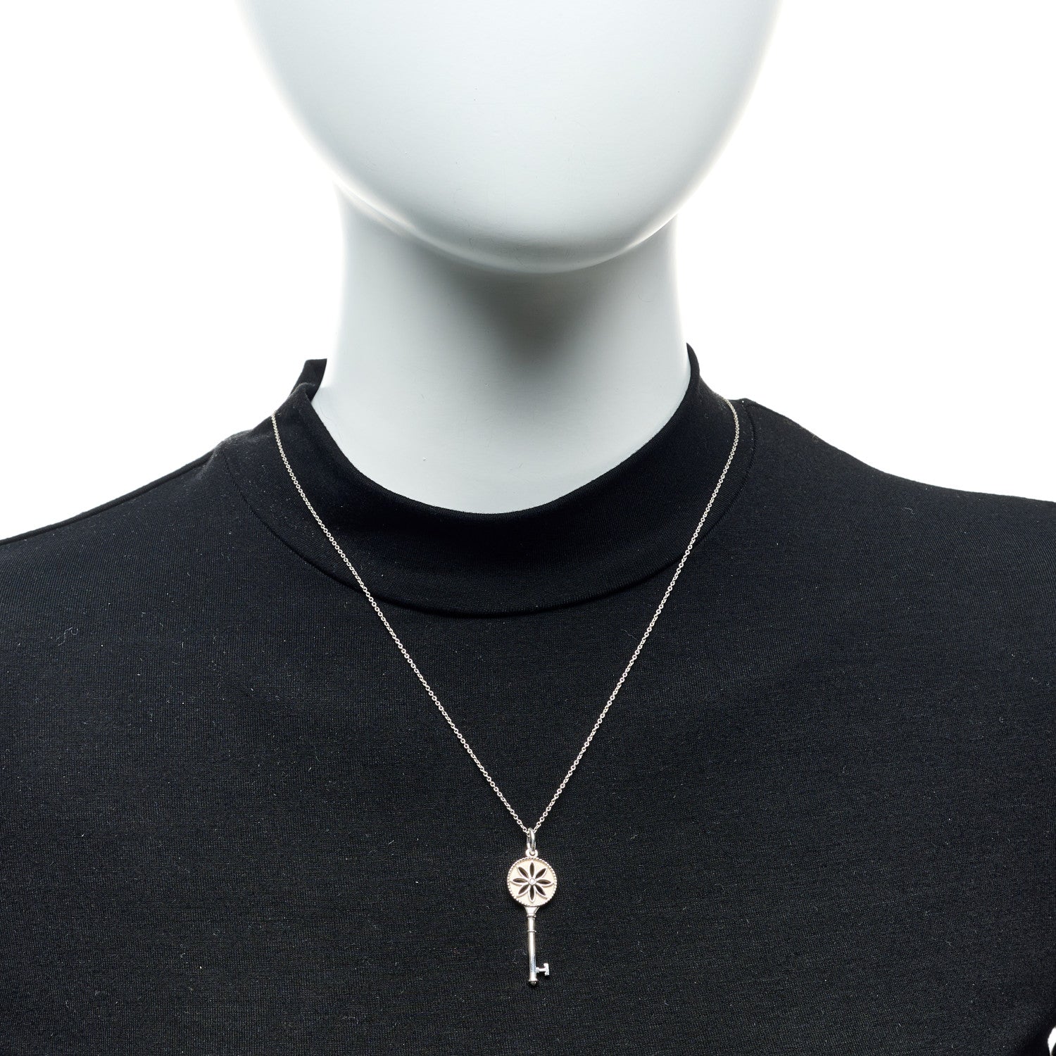 Tiffany Sterling Silver Diamond Small Daisy Key Pendant Necklace 2 of 7