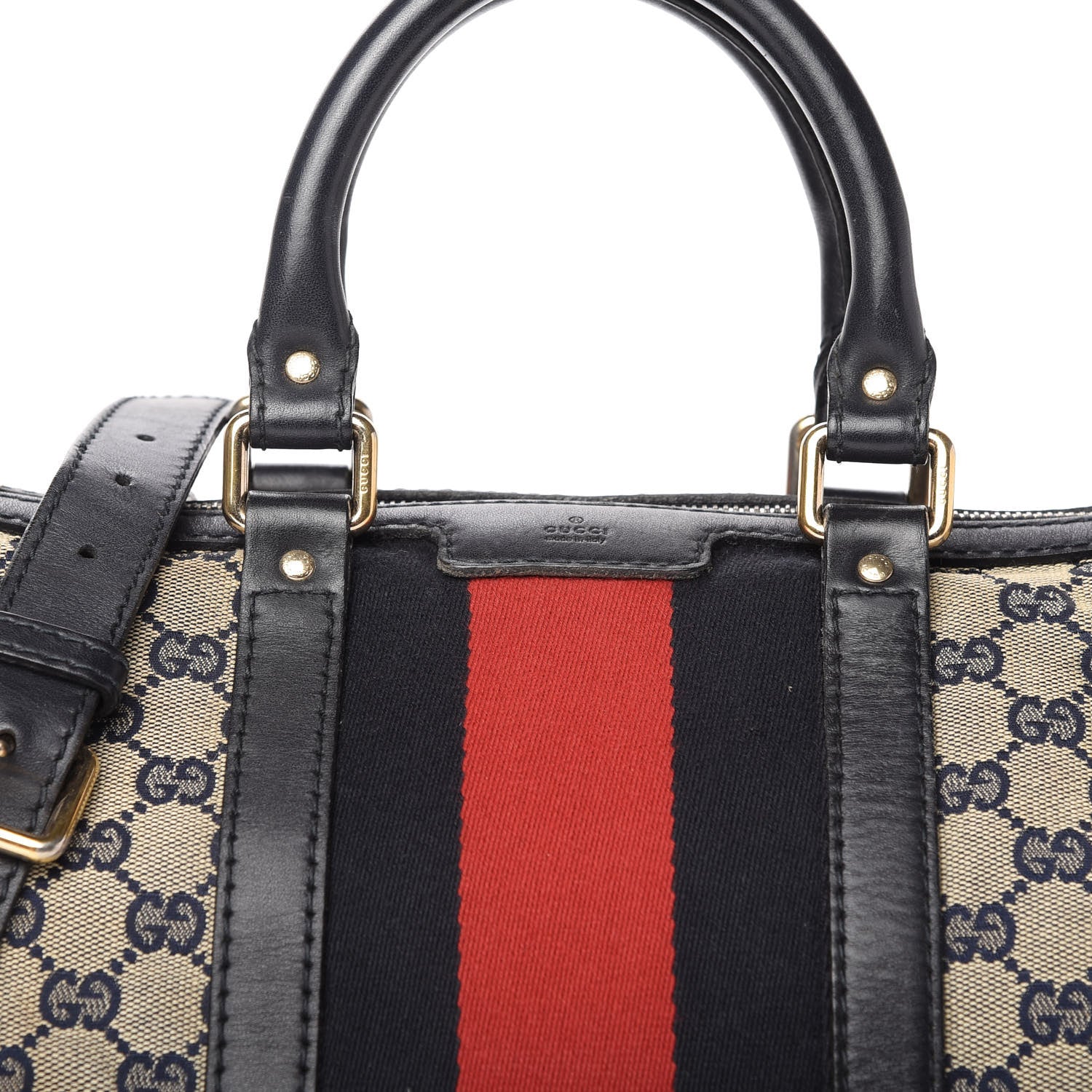 Gucci Monogram Selleria Calfskin Vintage Web Medium Boston Beige Blue 13 of 17