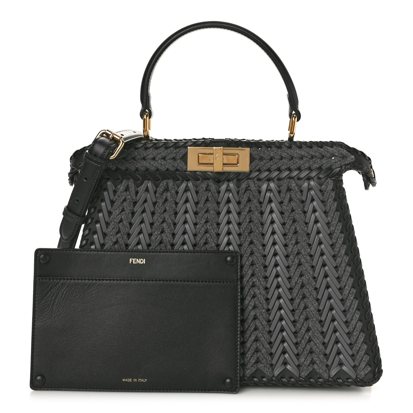 Vitello Shiny Nappa Woven Medium Peekaboo I SEE U Satchel Carbone Slate