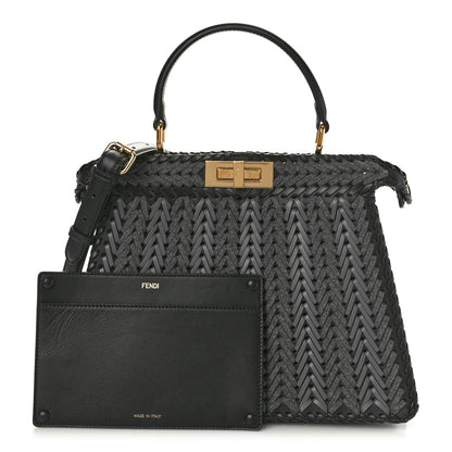 Fendi Vitello Shiny Nappa Woven Medium Peekaboo I SEE U Satchel Carbone Slate 3 of 10