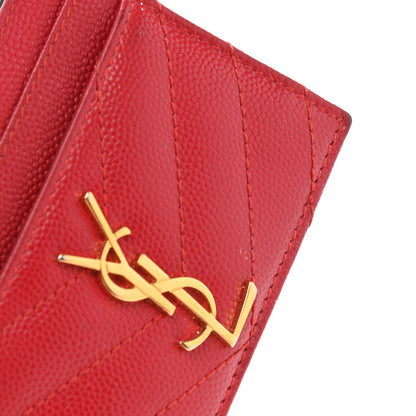 Saint Laurent Grain De Poudre Matelasse Chevron Monogram Credit Card Case New Red 10 of 12