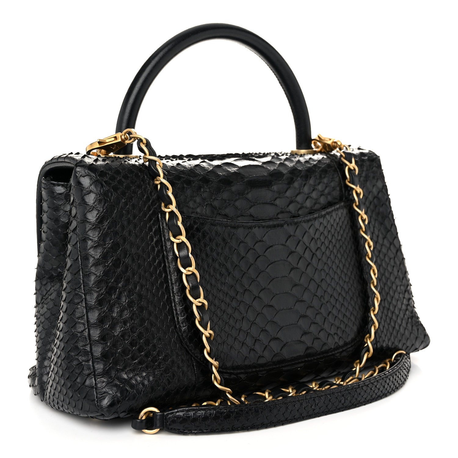 Chanel Snakeskin Small Coco Handle Flap Black 3 of 10