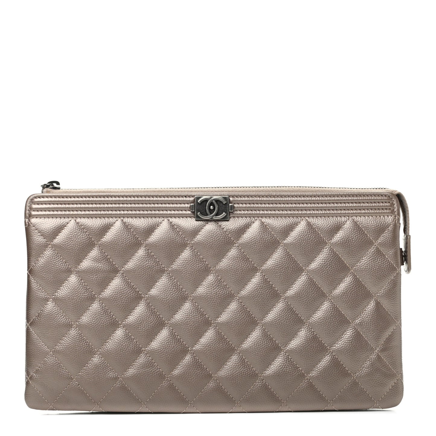 Metallic Caviar Quilted Small Zipped Boy Pouch Copper