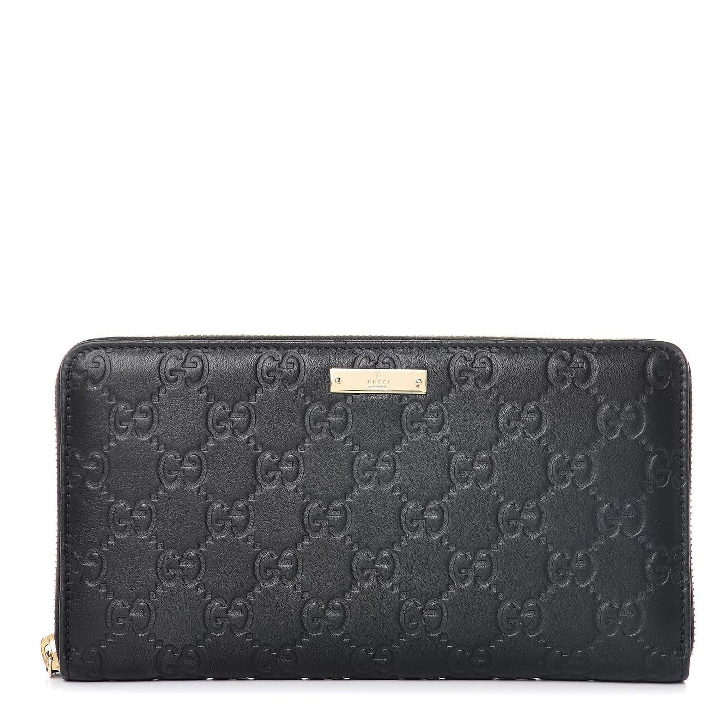 Guccissima Metal Bar Zip Around Organizer Wallet Black