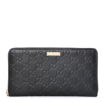 Gucci Guccissima Metal Bar Zip Around Organizer Wallet Black 1 of 8
