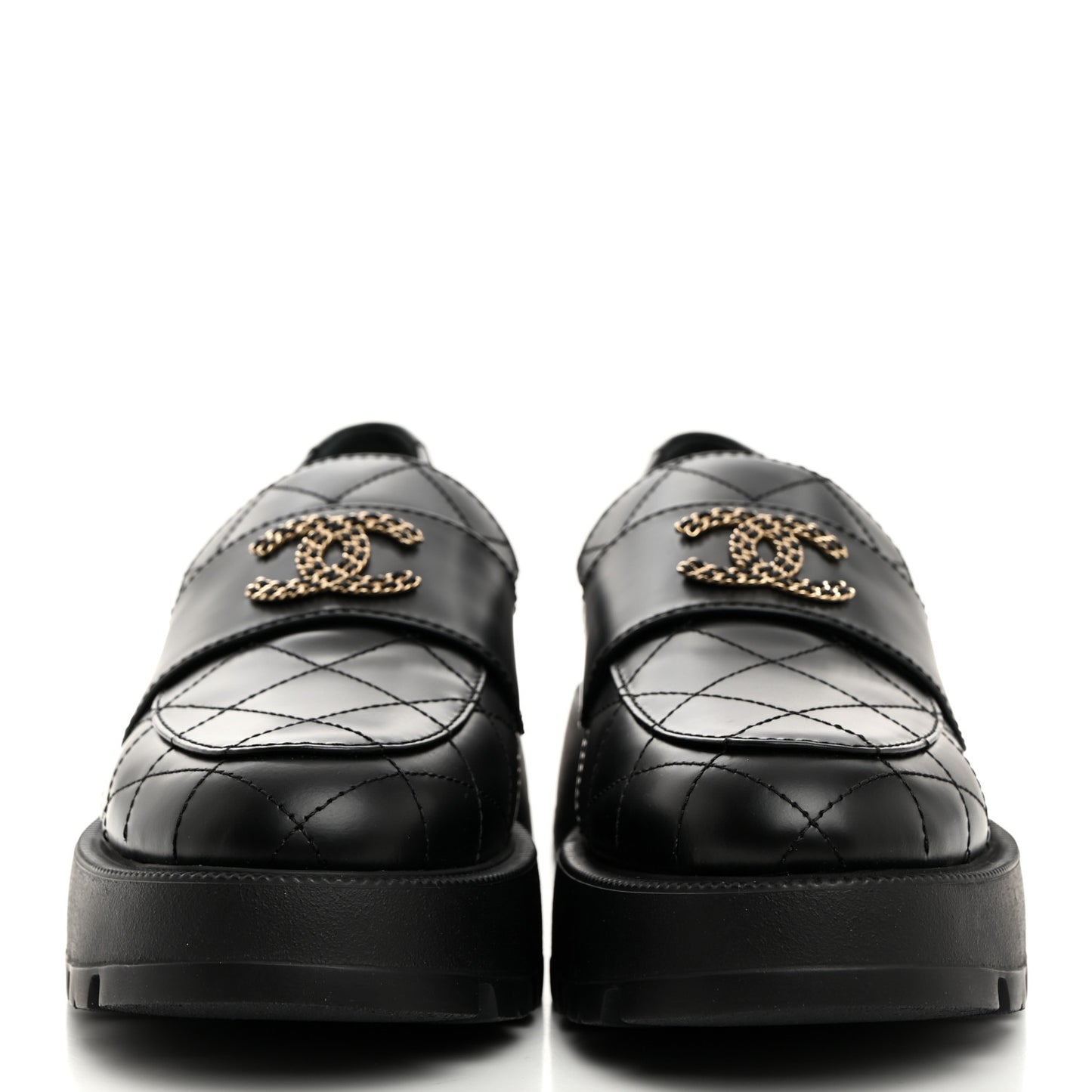 Calfskin Stitched CC Loafers 40.5 Black