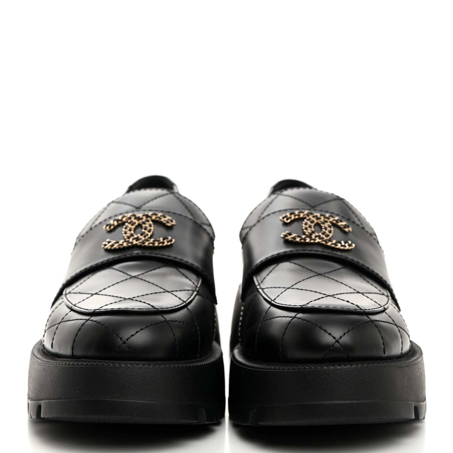 Chanel Calfskin Stitched CC Loafers 40.5 Black 2 of 9