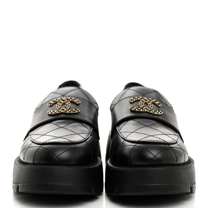Chanel Calfskin Stitched CC Loafers 40.5 Black 2 of 9