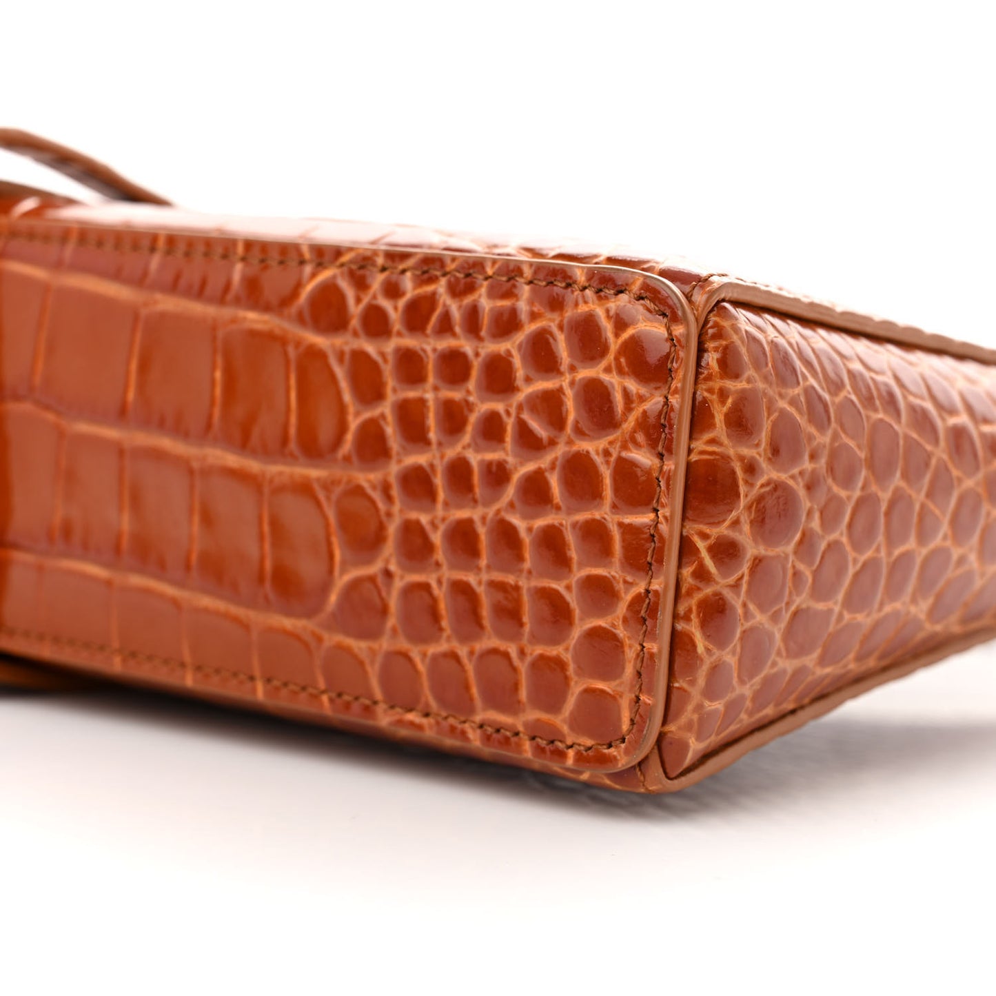 Calfskin Crocodile Embossed Small Cut Out Shoulder Bag Tan