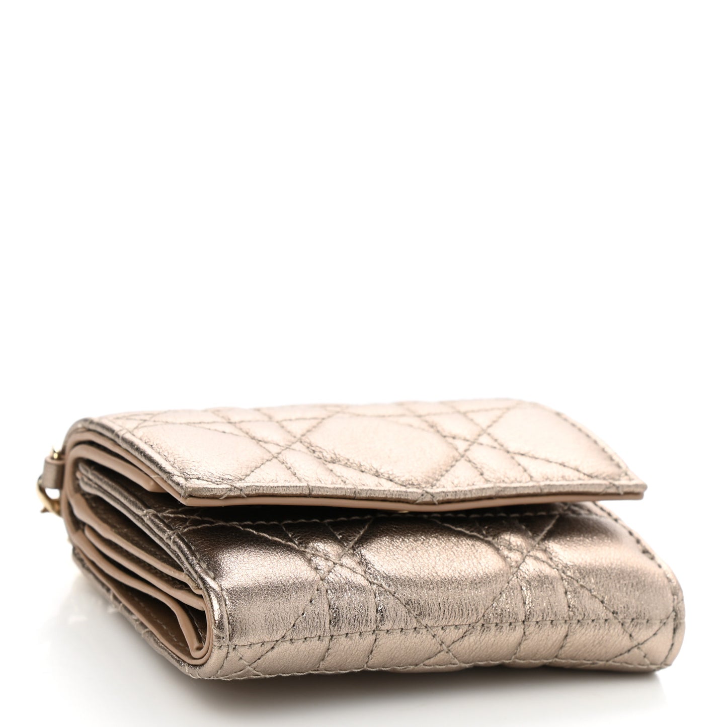 Metallic Lambskin Cannage Lady Dior Lotus Wallet Gold