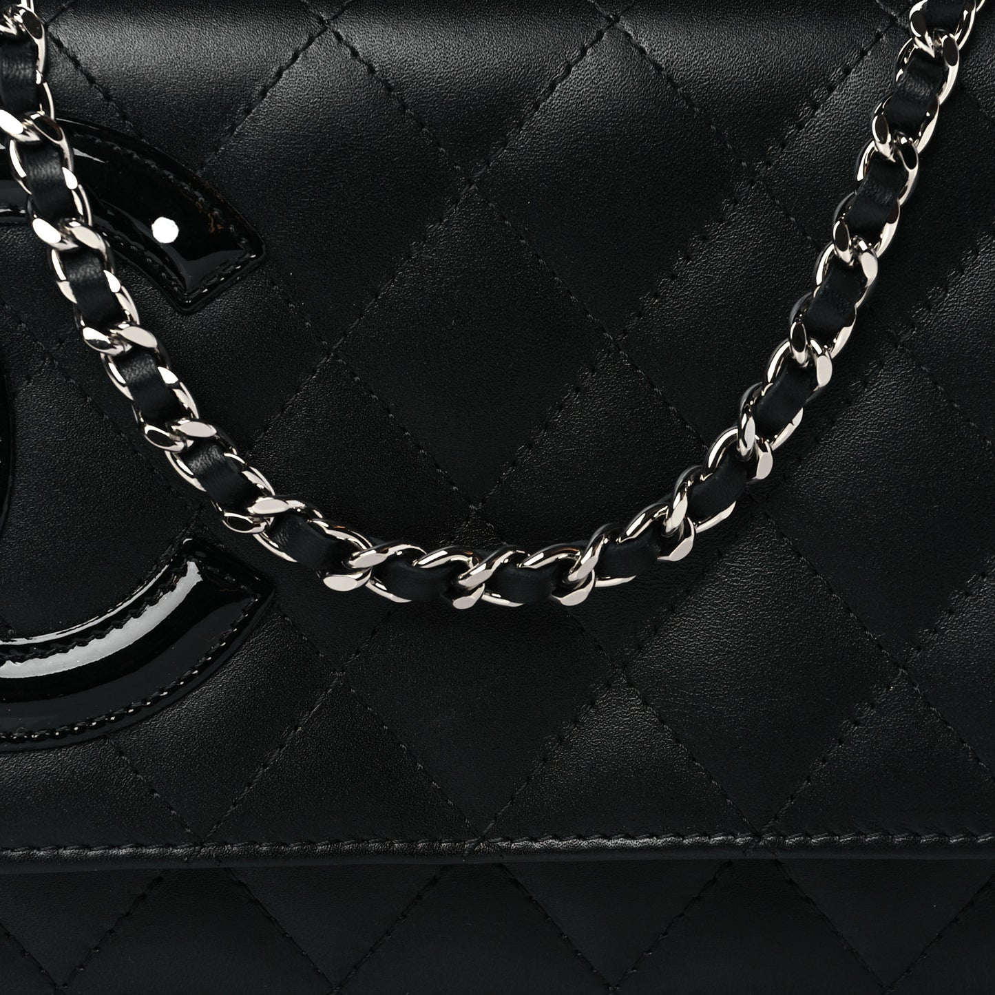 Calfskin Quilted Cambon Wallet On Chain WOC Black