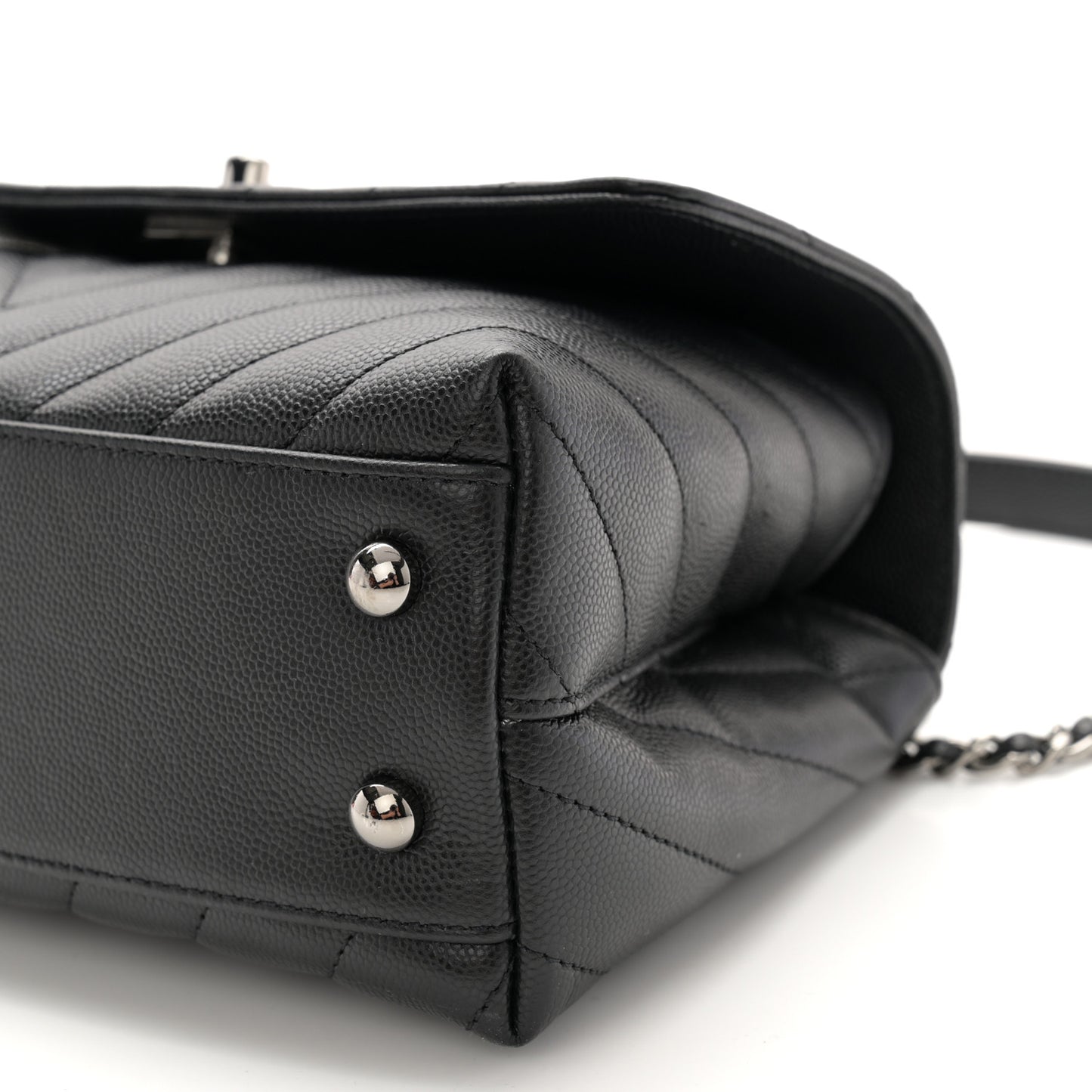 Caviar Chevron Quilted Mini Coco Handle Flap Black