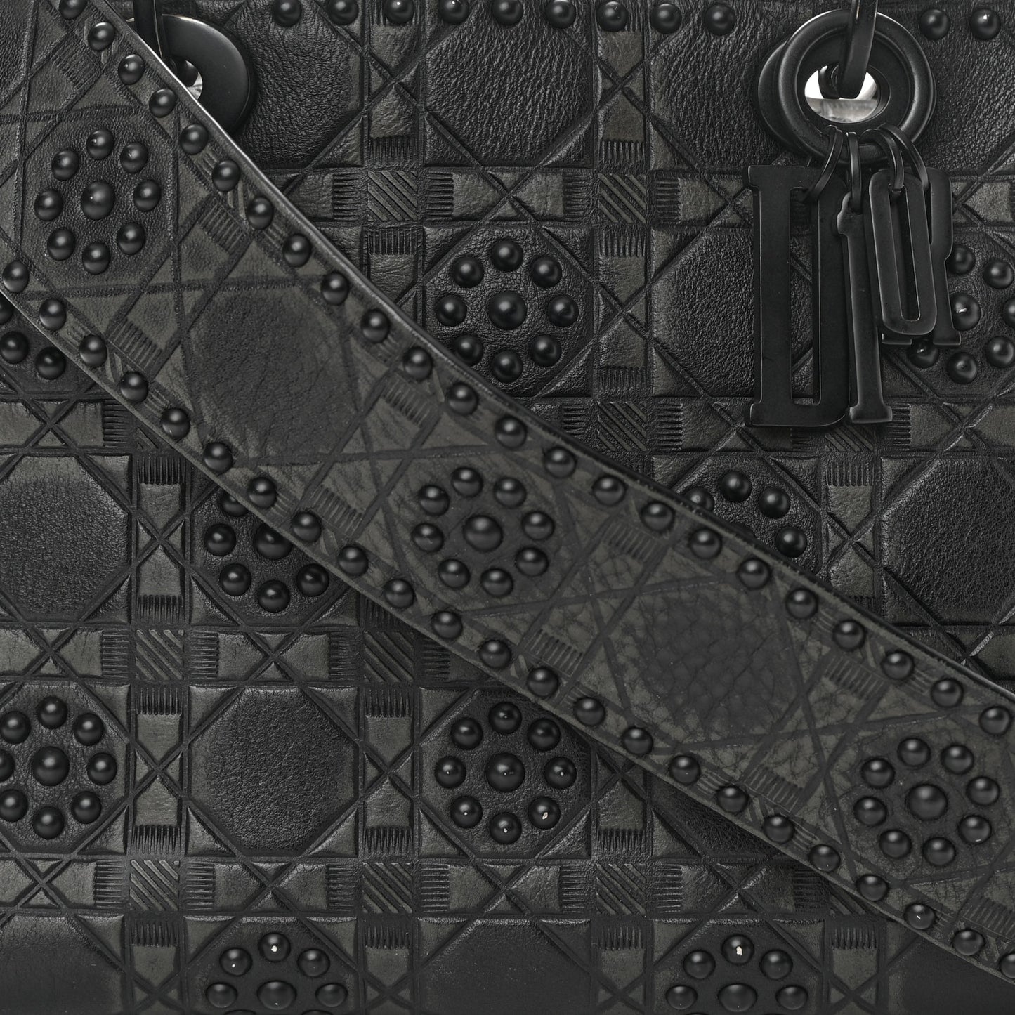 Calfskin Cannage Embossed Studded Medium Supple Lady Dior Black