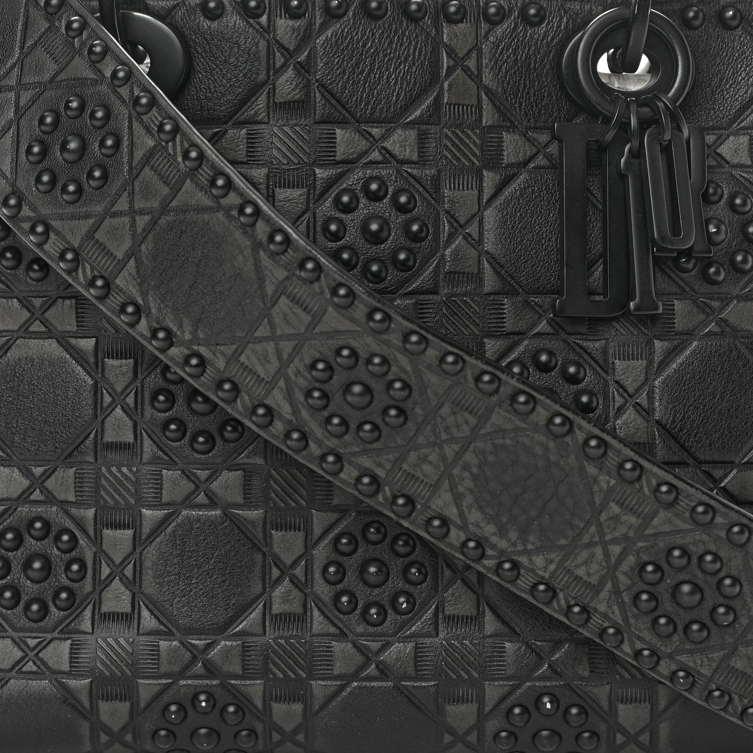 Christian Dior Calfskin Cannage Embossed Studded Medium Supple Lady Dior Black 8 of 16