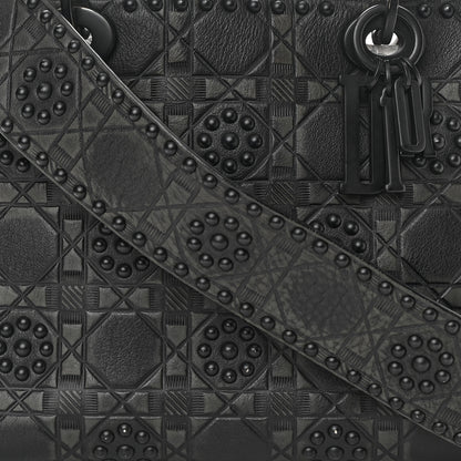 Christian Dior Calfskin Cannage Embossed Studded Medium Supple Lady Dior Black 8 of 16