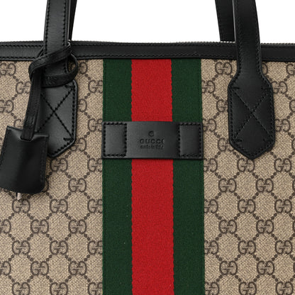 Gucci GG Supreme Monogram Web Medium Zippered Tote Beige Black 8 of 10