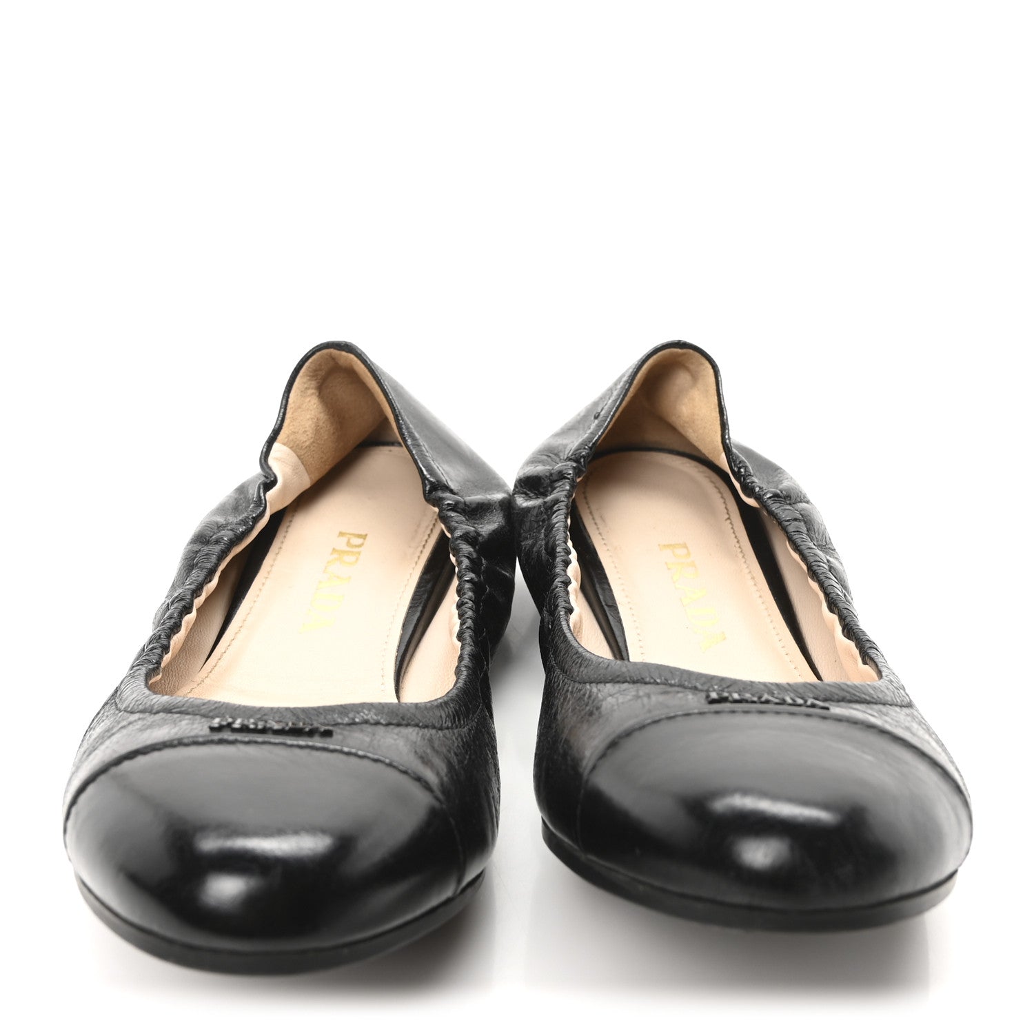 Prada Vitello Shine Cap Toe Logo Ballet Flats 37 Black 3 of 8