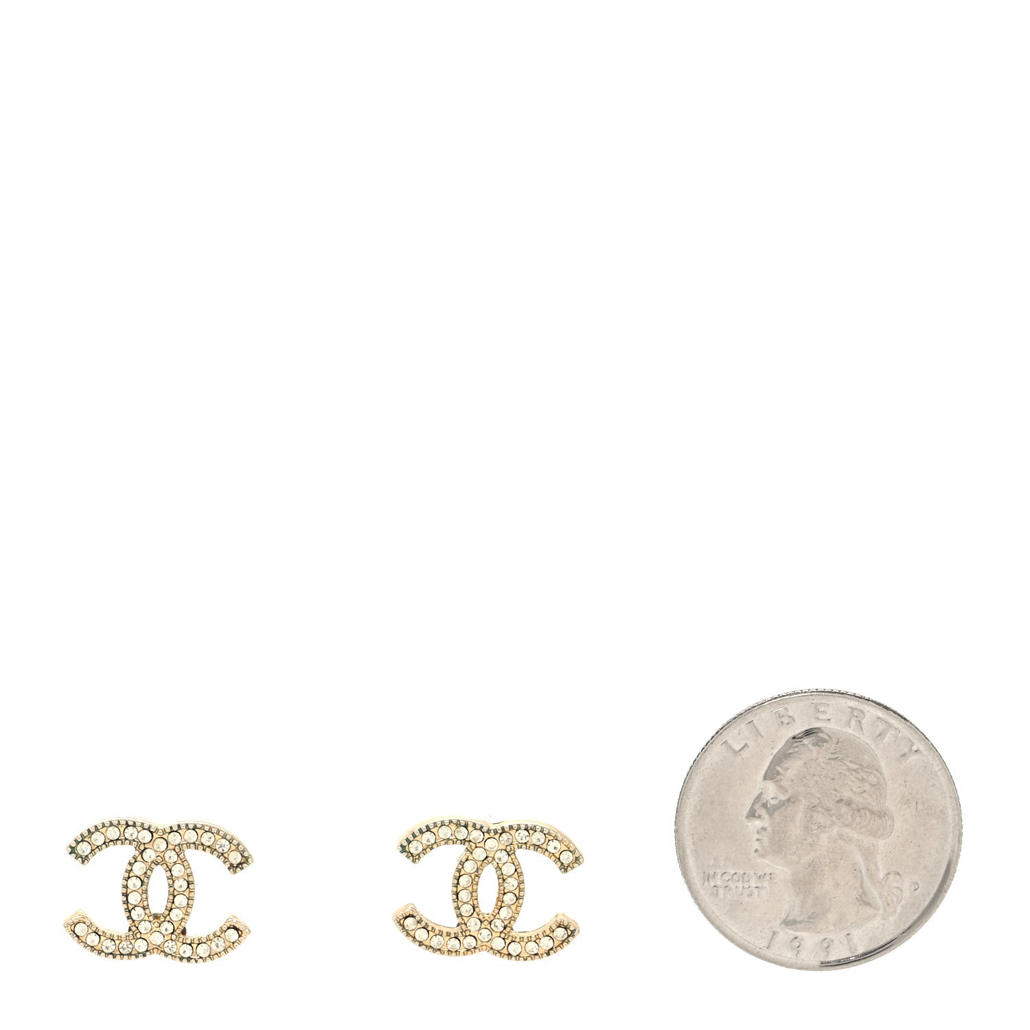 Chanel Crystal CC Charms Stud Earrings Light Gold 2 of 4