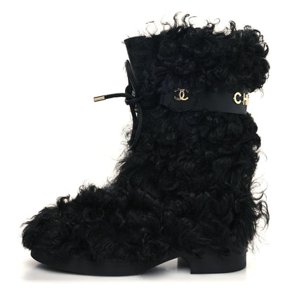 Chanel Shearling Sheepskin High Boots 38.5 Black 1 of 8