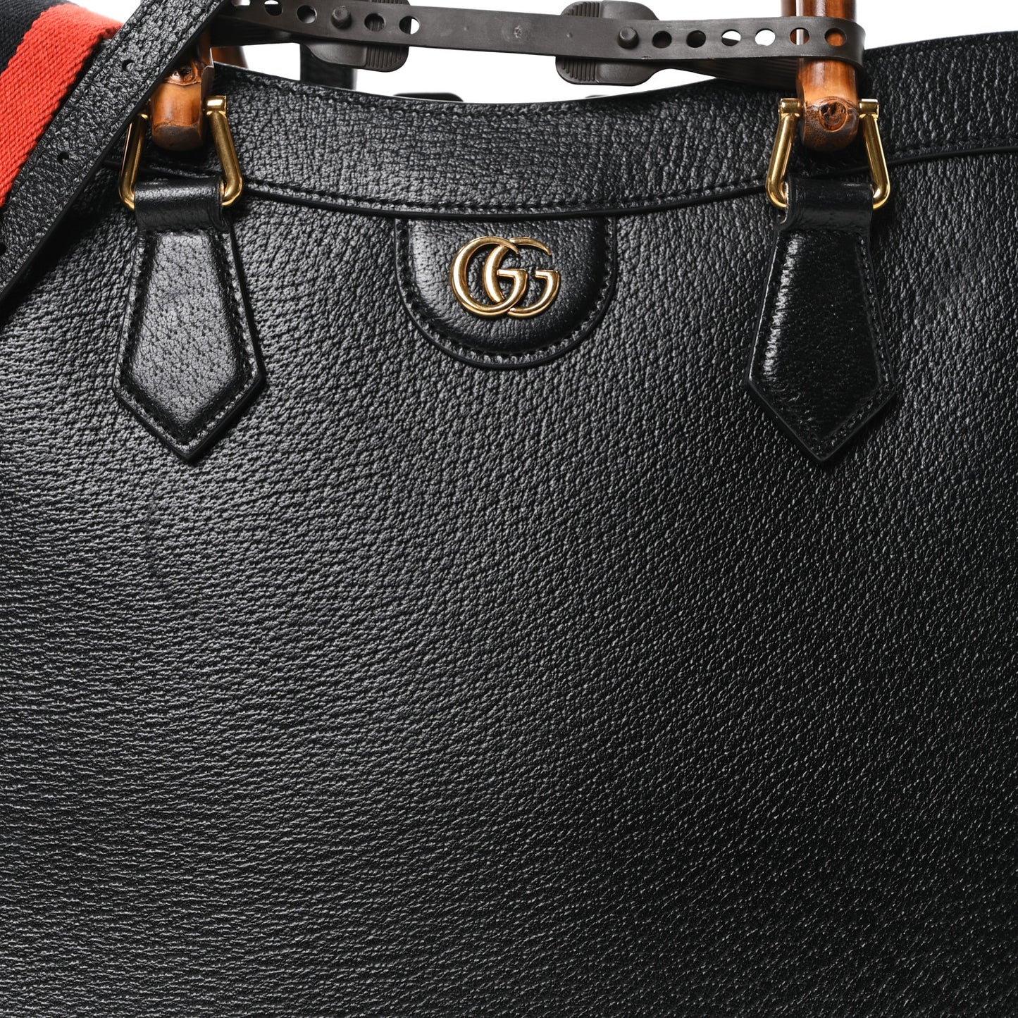 Textured Dollar Calfskin Web Medium Diana Tote Bag Black Dusty Grey