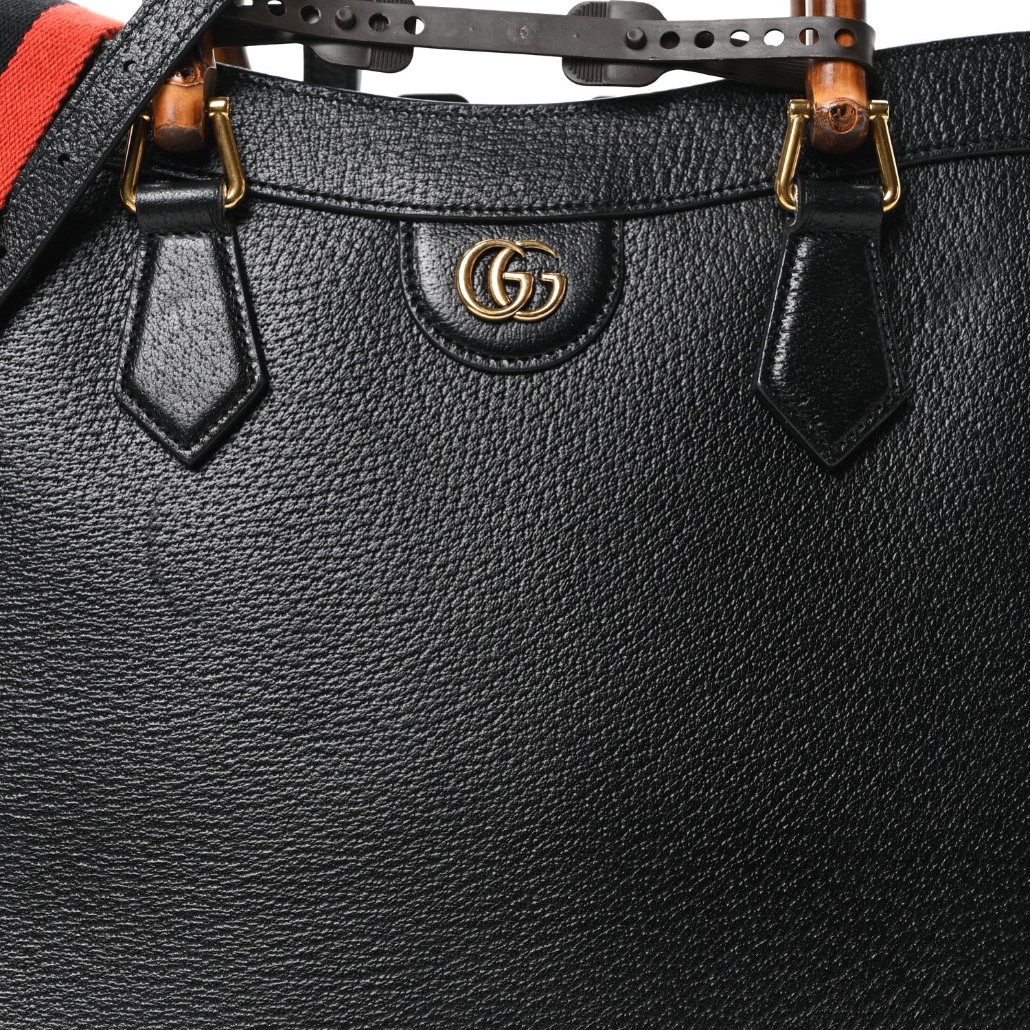 Gucci Textured Dollar Calfskin Web Medium Diana Tote Bag Black Dusty Grey 7 of 9