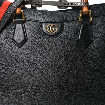 Gucci Textured Dollar Calfskin Web Medium Diana Tote Bag Black Dusty Grey 7 of 9