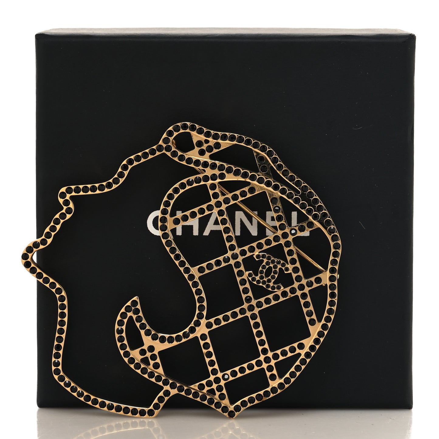 Crystal Mademoiselle Brooch Black Gold