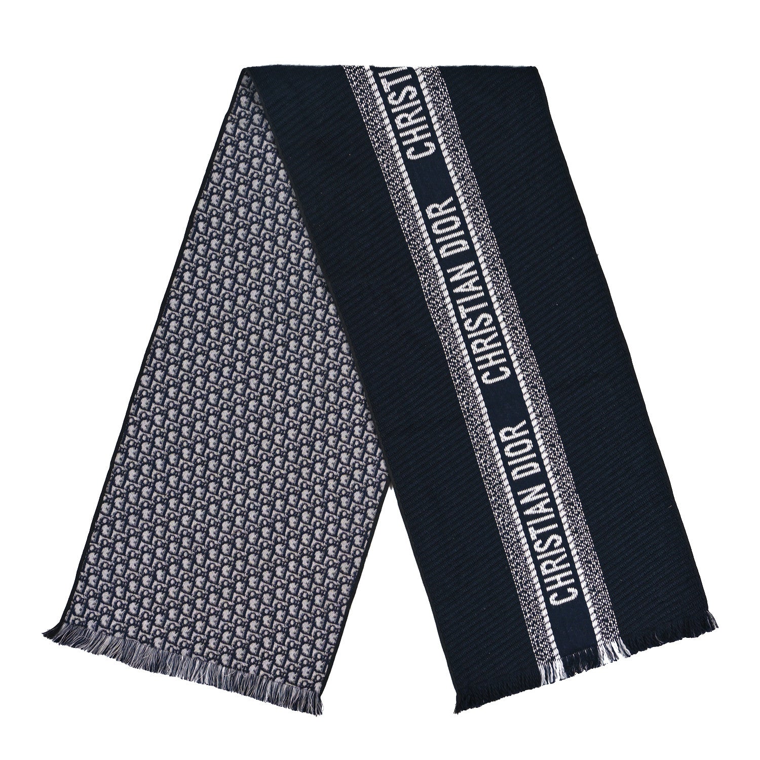 Christian Dior Wool Silk Oblique University Reversible Scarf Navy Blue 2 of 3