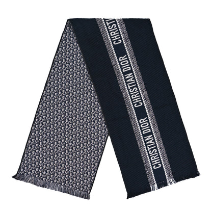 Christian Dior Wool Silk Oblique University Reversible Scarf Navy Blue 2 of 3