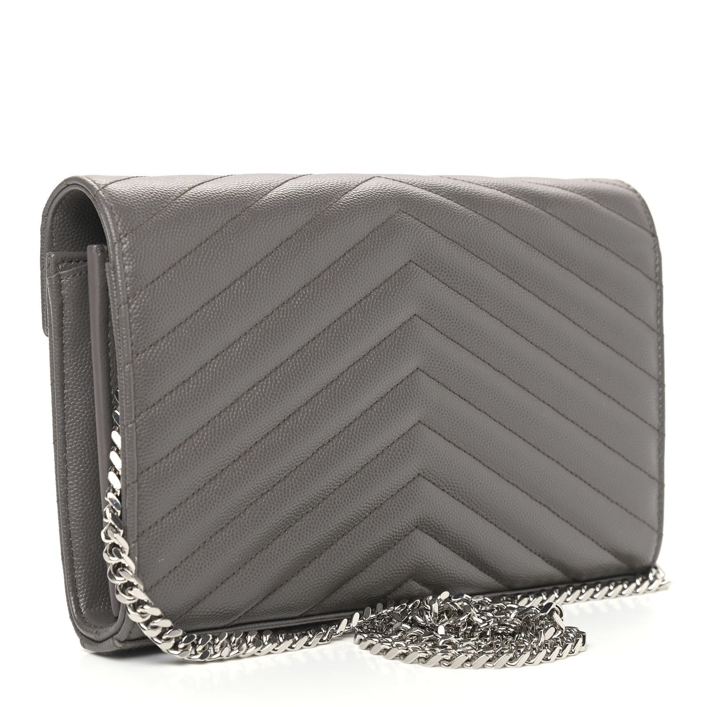 Grain De Poudre Matelasse Chevron Monogram Chain Wallet Grey