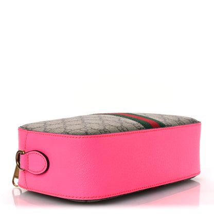 Gucci GG Supreme Monogram Textured Dollar Calfskin Web Ophidia Small Crossbody Bag Beige Ebony Fuchsia 4 of 10