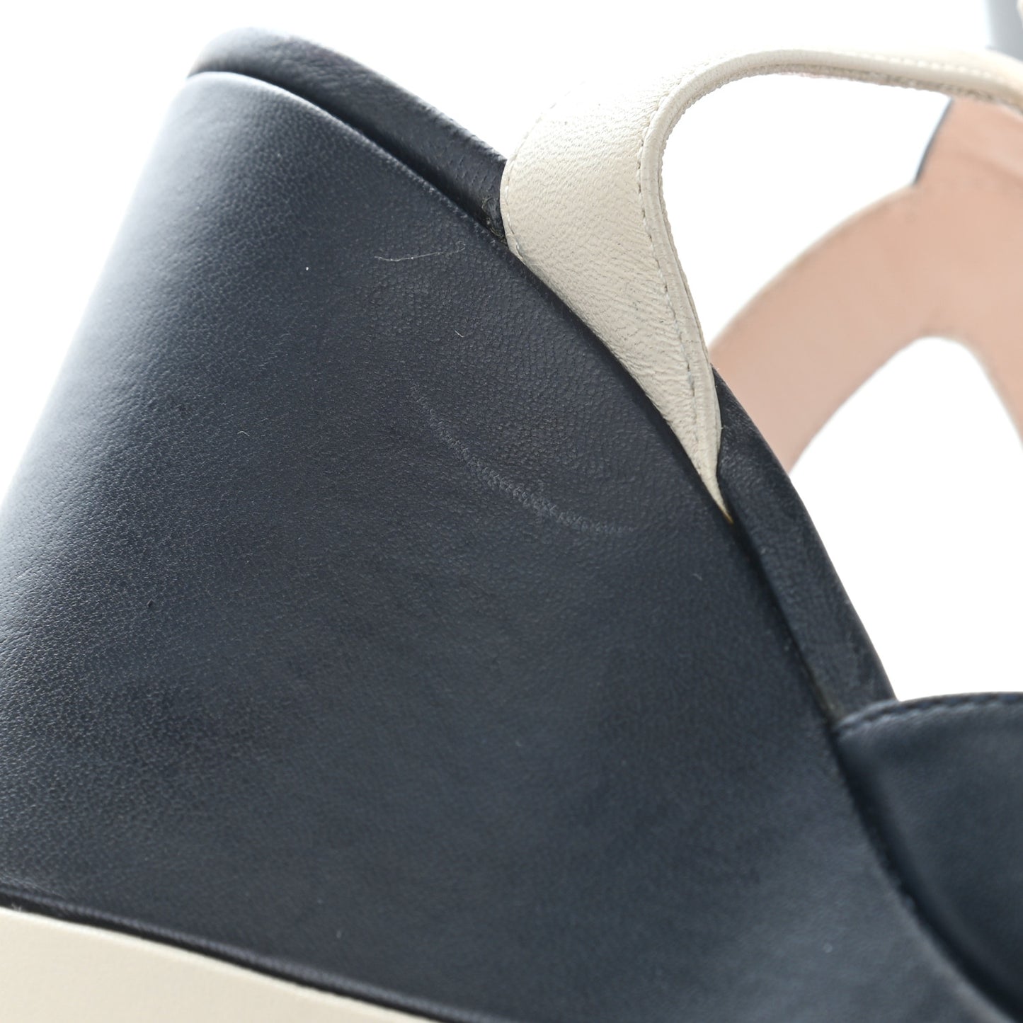 Nappa Striped Sally Platform Wedge Sandals 37 Navy Ivory