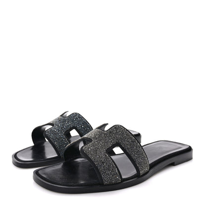 Hermes Suede Goatskin Crystal Powder Oran Sandals 35.5 Marine 3 of 8