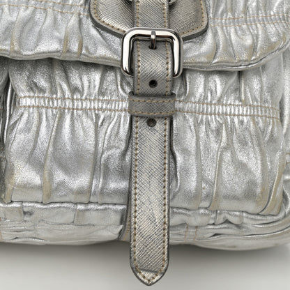 Prada Metallic Nappa Gaufre Messenger Tote Argento 16 of 19