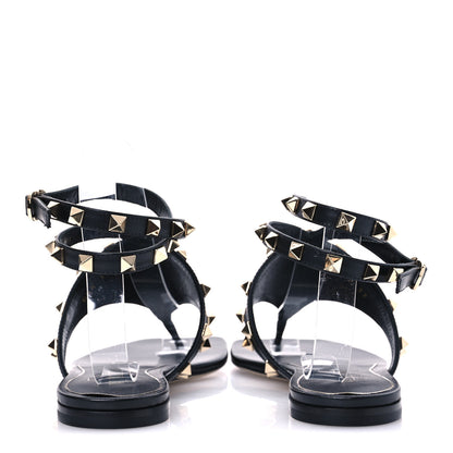 Valentino Garavani Calfskin Rockstud Ankle Wrap Flat Thong Sandals 37 Black 6 of 10