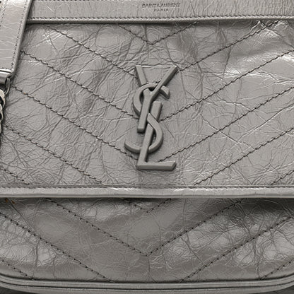 Saint Laurent Crinkled Calfskin Matelasse Monogram Medium Niki Chain Satchel Fog 9 of 13