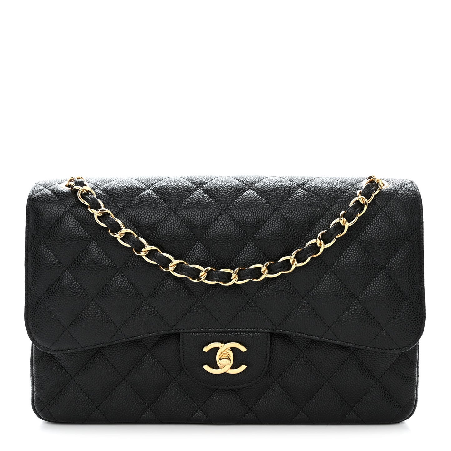 Caviar Quilted Jumbo Double Flap Black