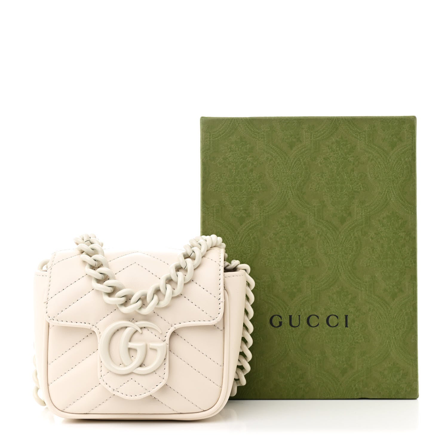 Gucci Calfskin Matelasse Monochrome GG Marmont Chain Mini Belt Bag Mystic White 11 of 11