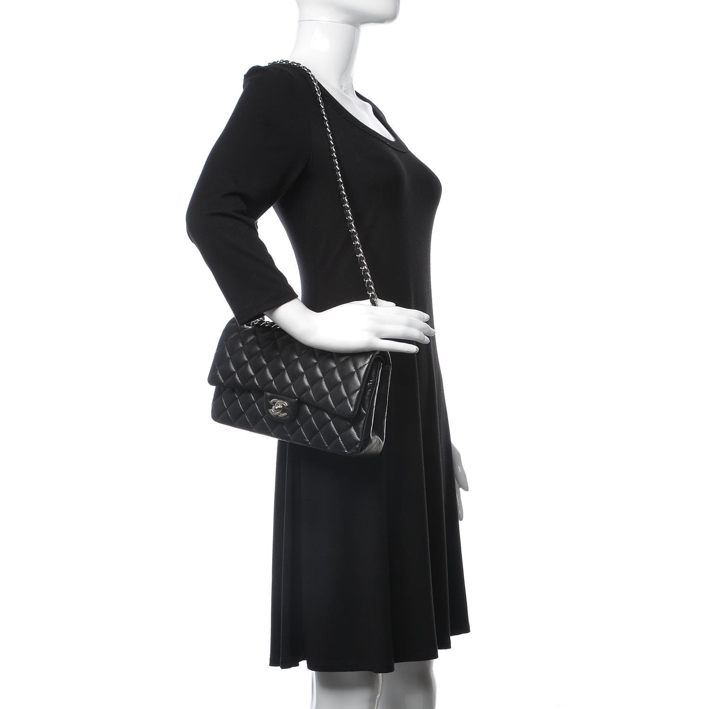 Lambskin Quilted Medium Double Flap Black