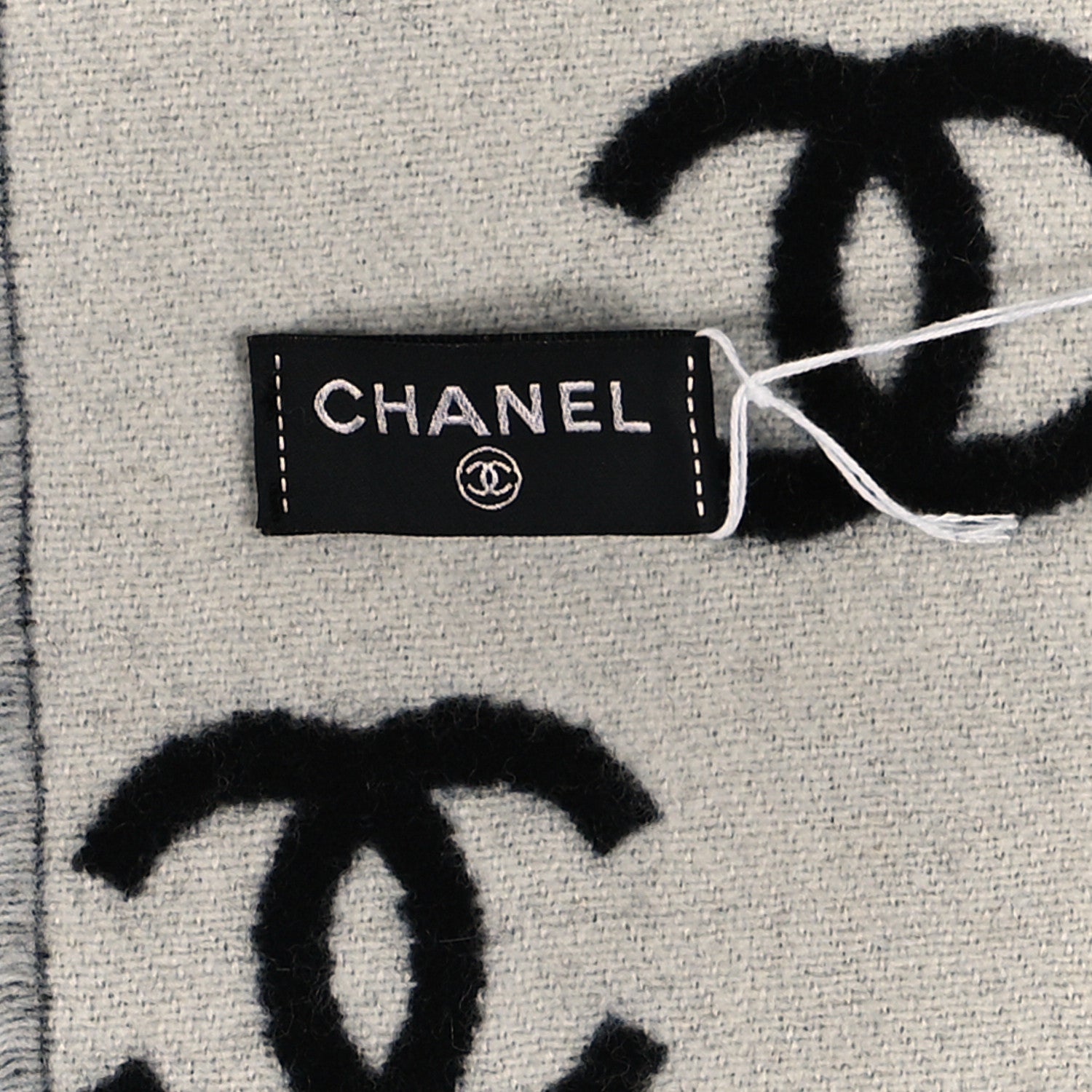 Chanel Wool Cashmere CC Scarf Black White 3 of 4