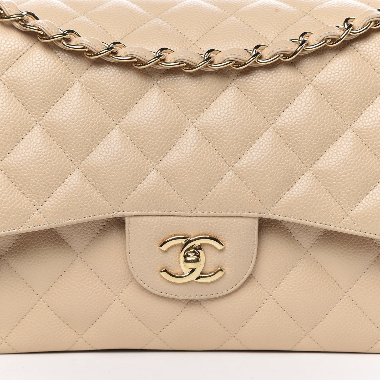 Caviar Quilted Jumbo Double Flap Beige Clair