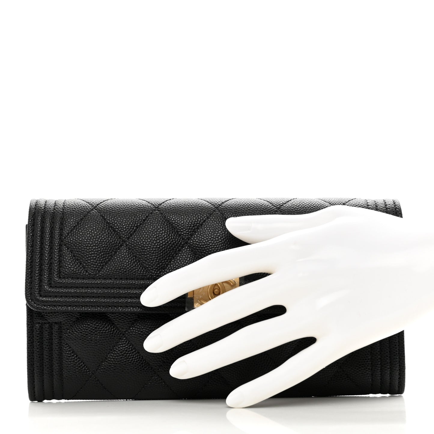 Caviar Quilted Large Boy Gusset Flap Wallet Black