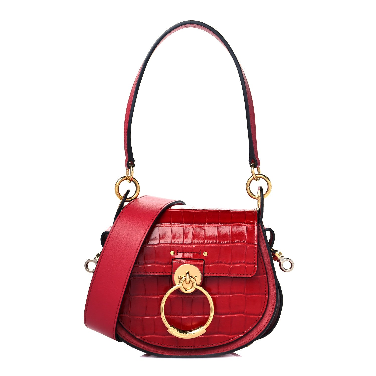 Chloe Calfskin Crocodile Embossed Small Tess Bag Dusky Red 1 of 11