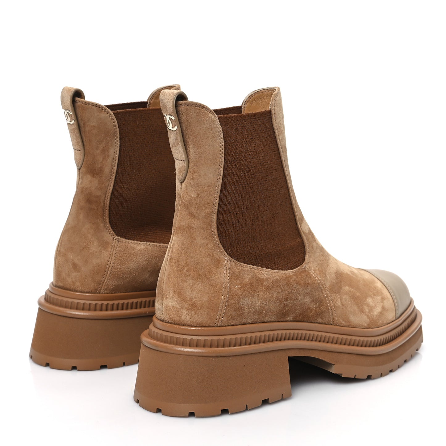 Suede Lambskin Cap Toe Ankle Boots 37.5 Light Brown
