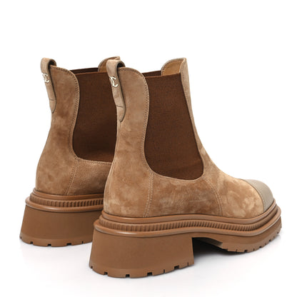 Chanel Suede Lambskin Cap Toe Ankle Boots 37.5 Light Brown 4 of 9