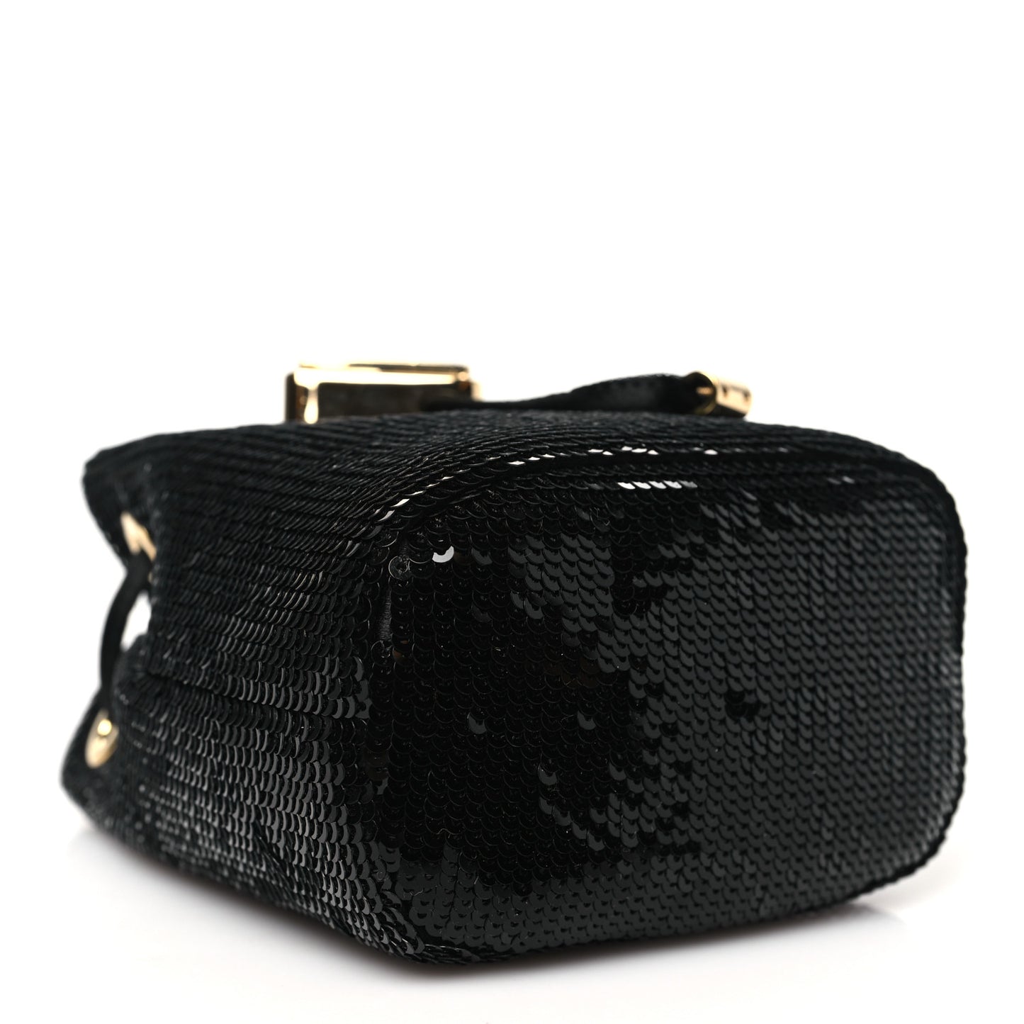 Sequin Satin Triangle Logo Mini Pouch Black
